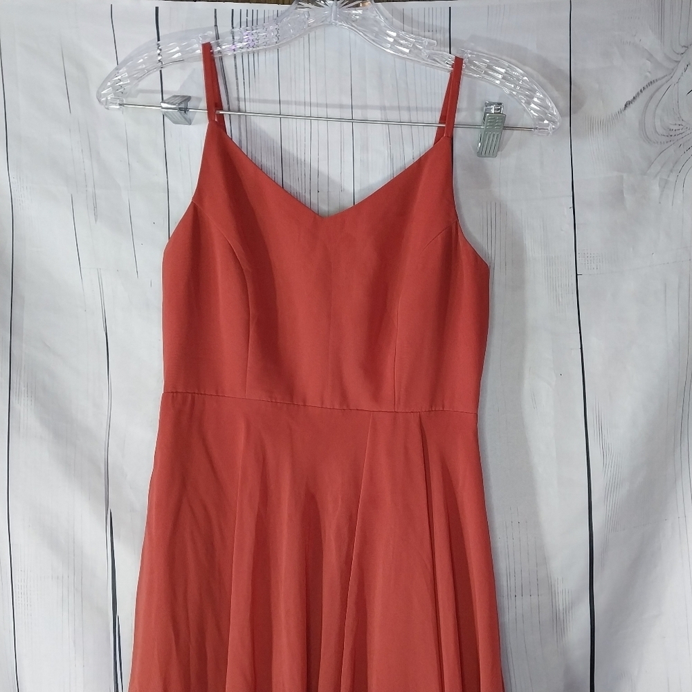 Azazie Karan Junior A-Line Spaghetti Strap Chiffon V-Neck Floor Length Dress - Picture 3 of 9